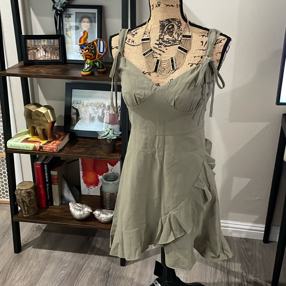 Olive Green Faux Wrap Dress